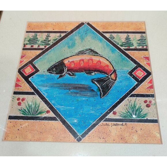Vtg Northwest Collection Trout Fish Art Print Julie Ueland Matted Framed 13.5" - Picture 2 of 6
